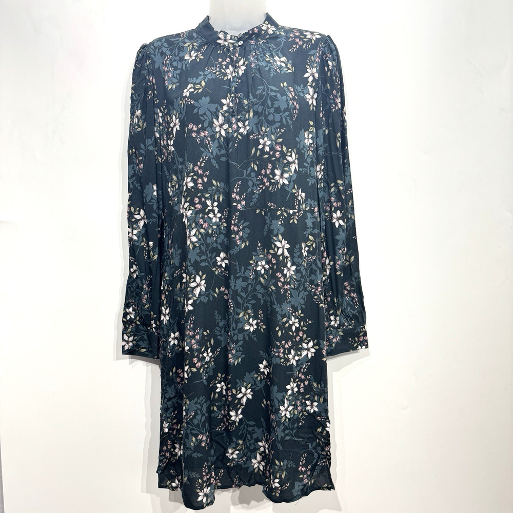 Velvet Graham & Spencer Dark Floral Printed A-Line Dress Sz L Dark Teal Office
